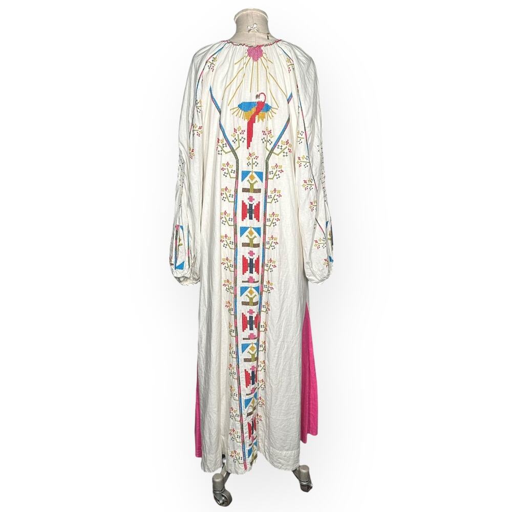 FARM RIO Macaw Embroidered Beaded Maxi Dress Caftan Tapestry Ethereal Wedding - Picture 10 of 15